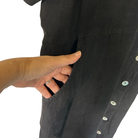 Snappy Turtle Delray Beach Fl Black Linen Shirt Dress Midi Pockets Size XL - Picture 5 of 9